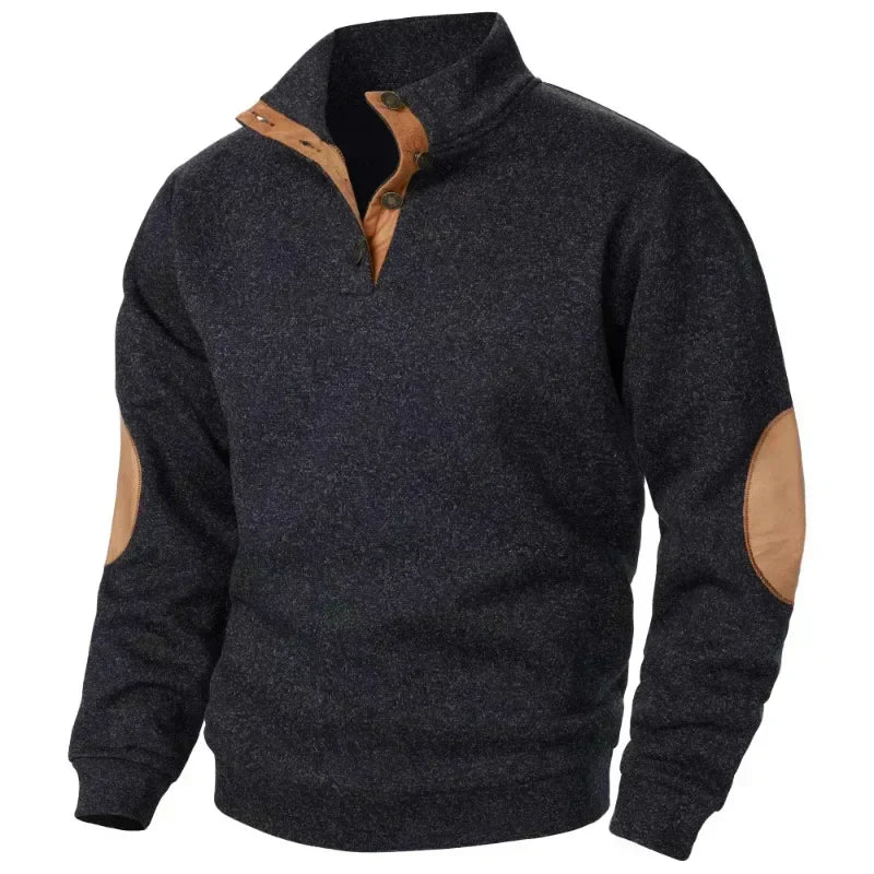 Mens Pullover Snap Collar Heather Fabric