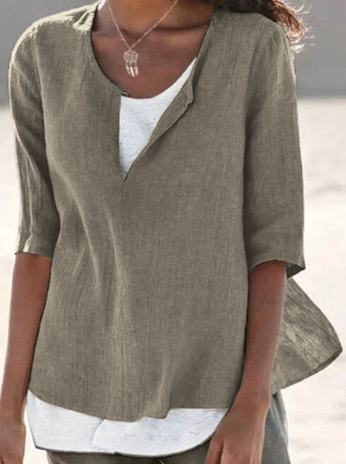 Womens Blouse with Split Neck and Long Sleeve Casual Fit - BritishMode