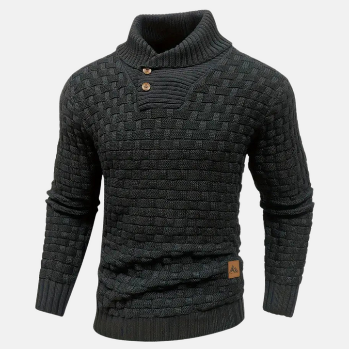 Mens Sweater Basketweave Knit Collar
