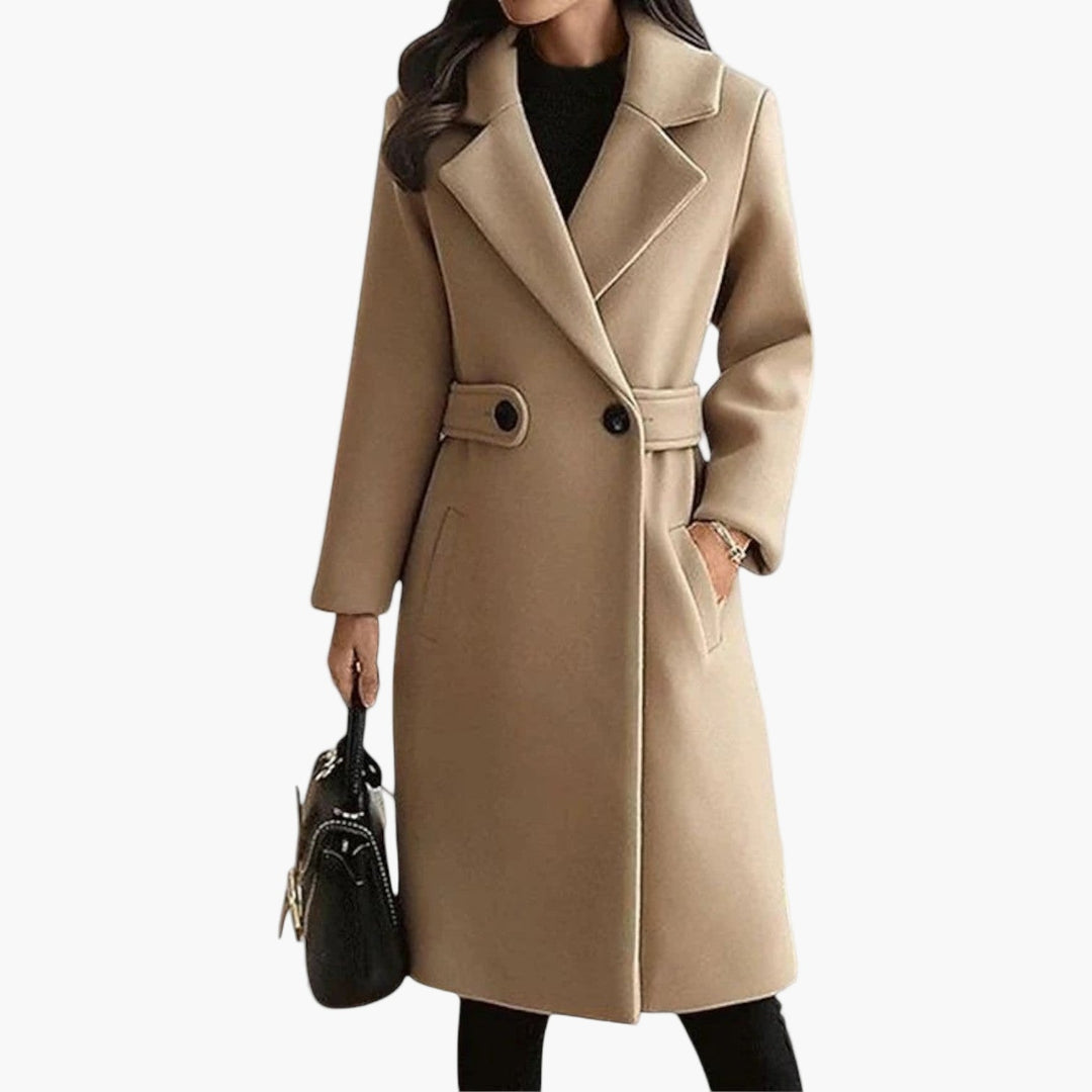 Womens Winter Coat Wool Blend Slim Fit with Belt - BritishMode