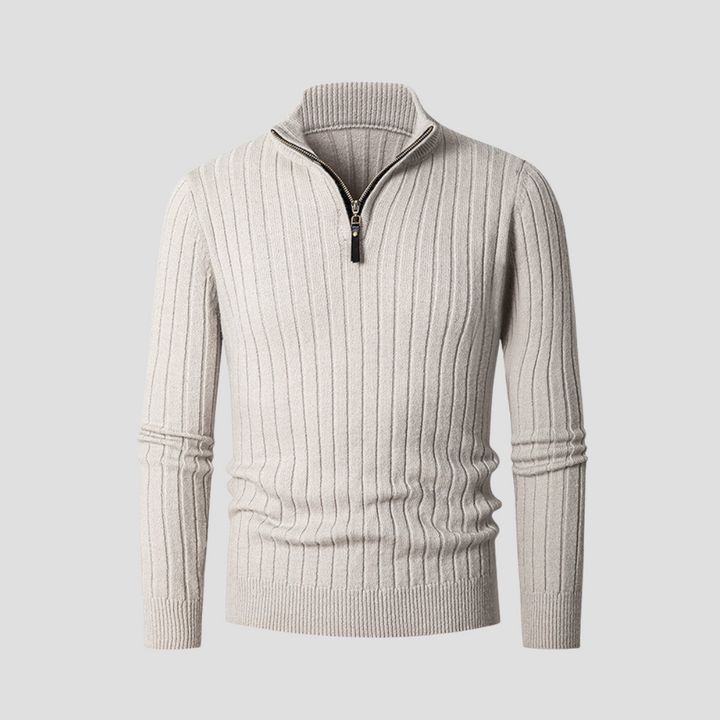 Mens Quarter-Zip Knit Sweater Vertical Rib Fit - BritishMode