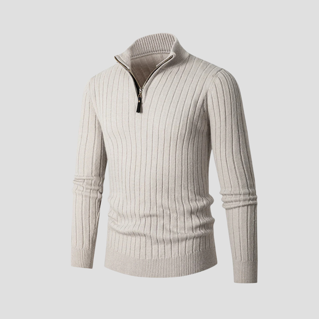 Mens Quarter-Zip Knit Sweater Vertical Rib Fit