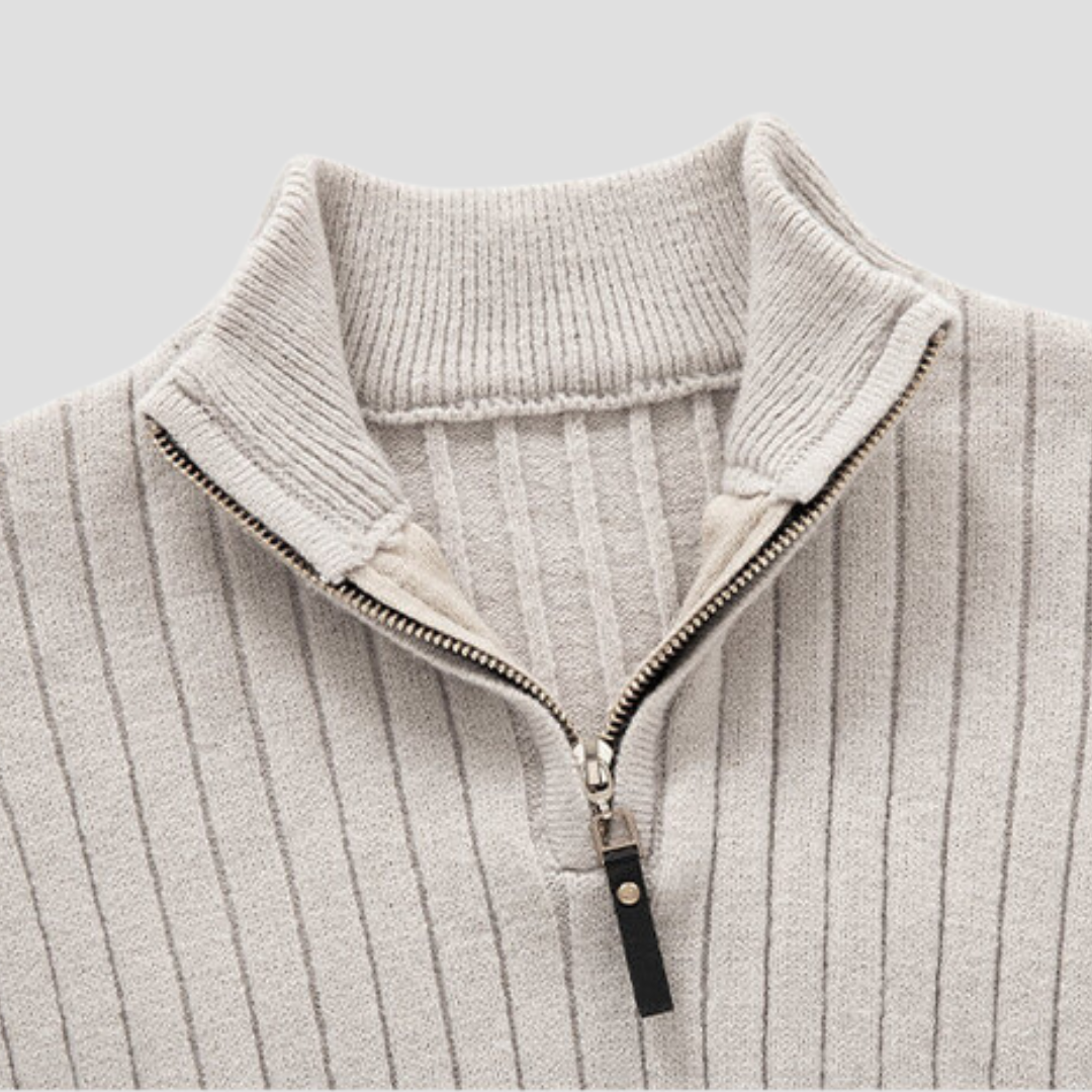 Mens Quarter-Zip Knit Sweater Vertical Rib Fit
