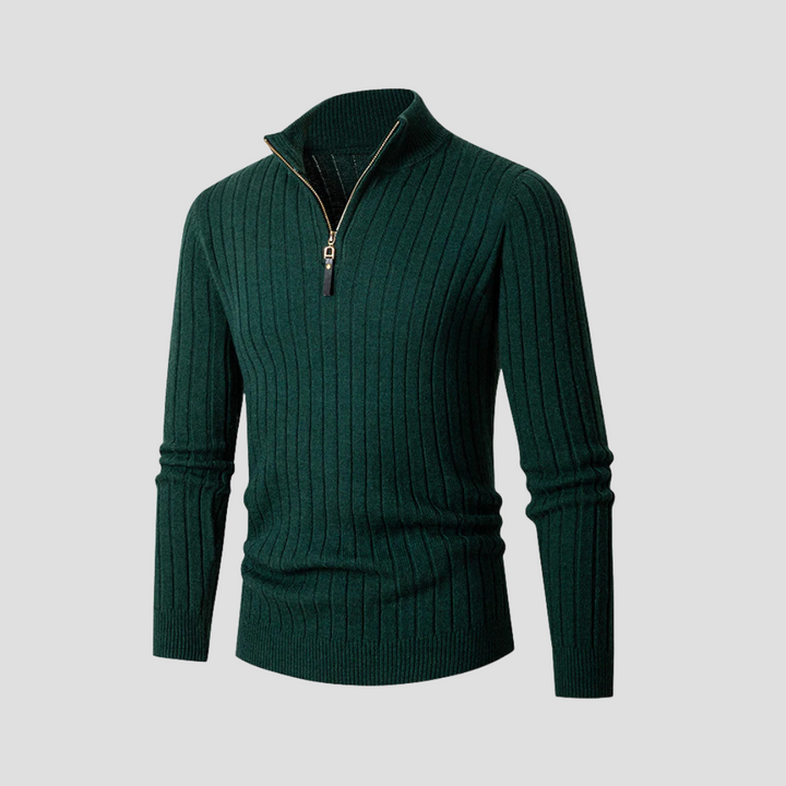 Mens Quarter-Zip Knit Sweater Vertical Rib Fit