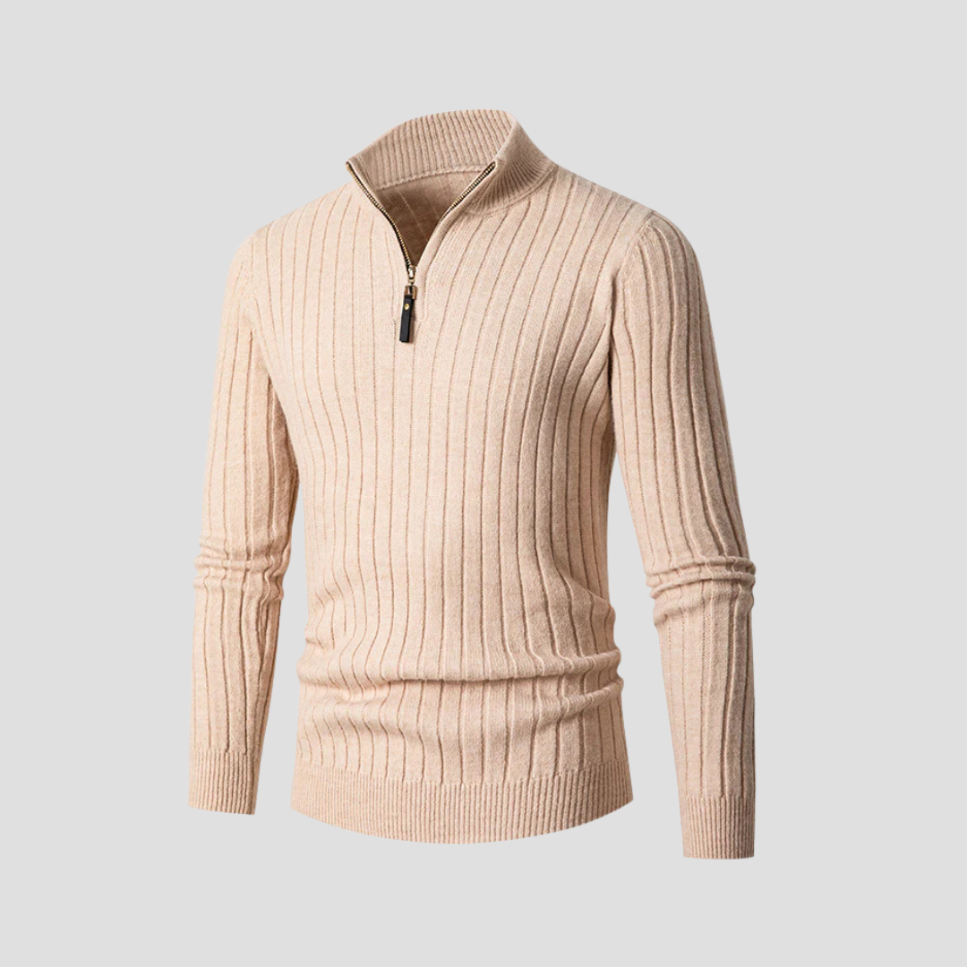 Mens Quarter-Zip Knit Sweater Vertical Rib Fit
