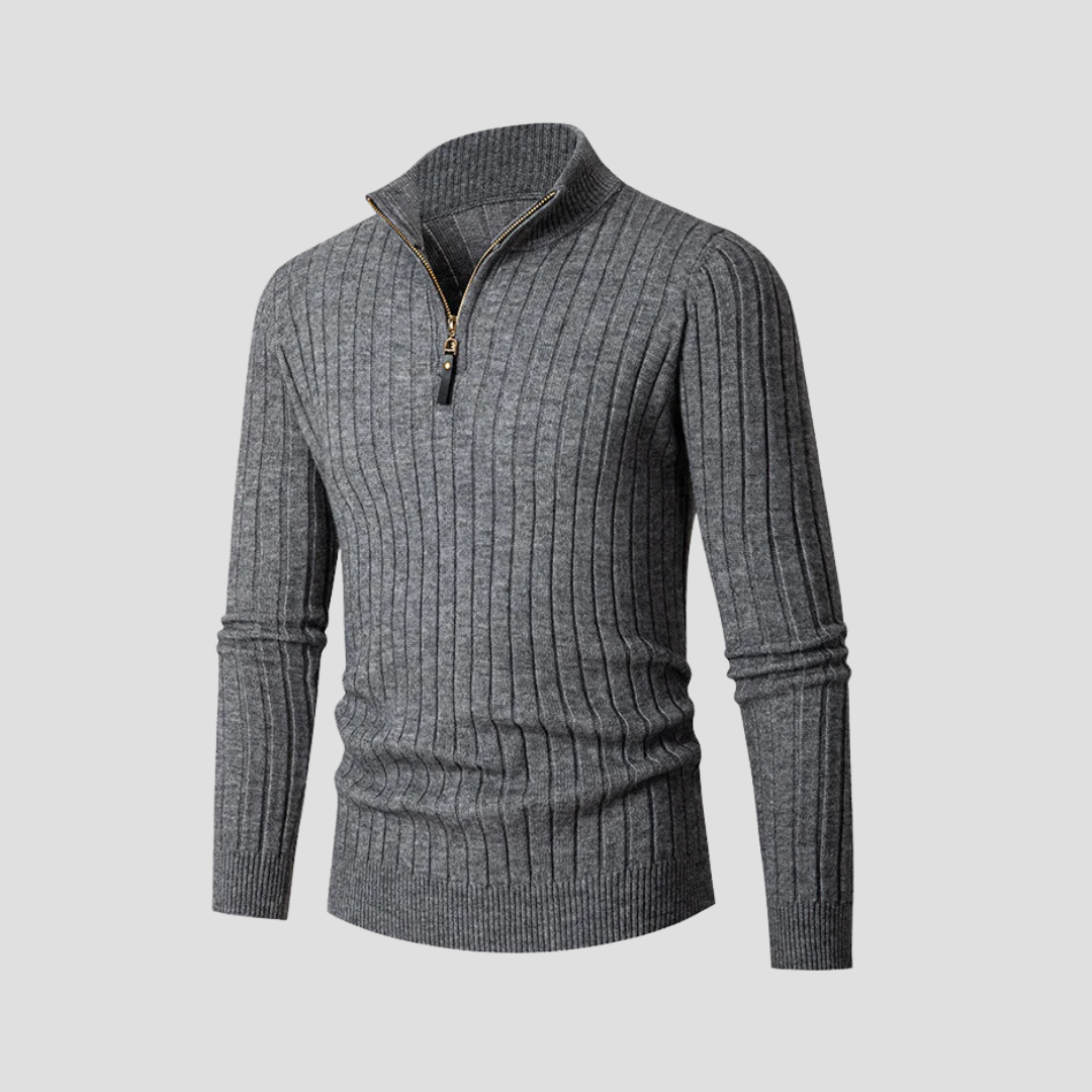 Mens Quarter-Zip Knit Sweater Vertical Rib Fit
