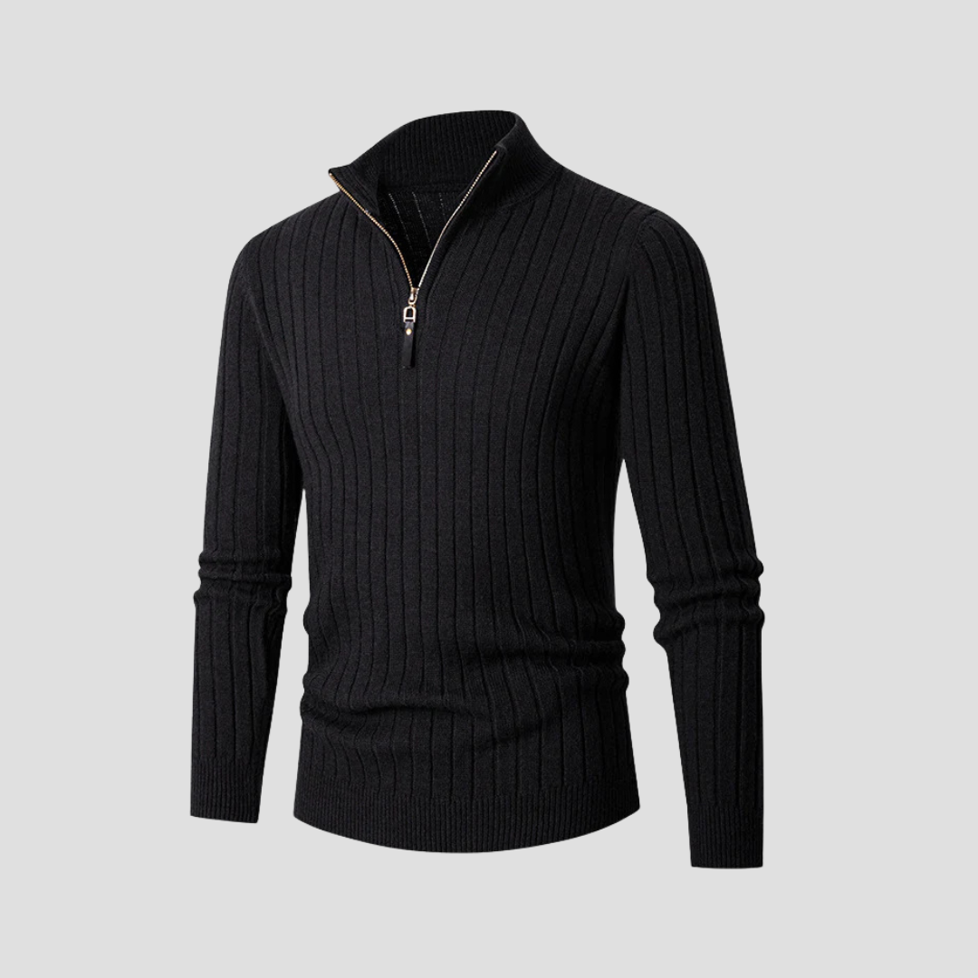 Mens Quarter-Zip Knit Sweater Vertical Rib Fit