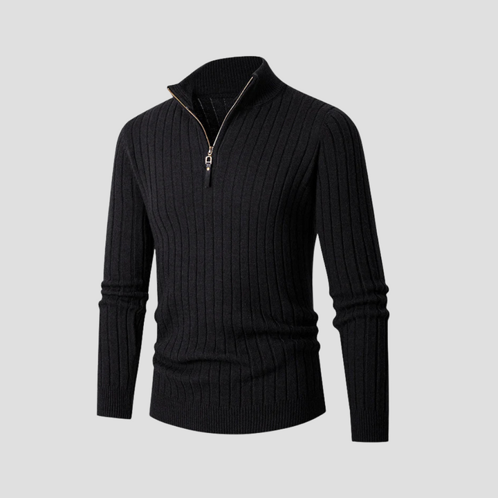 Mens Quarter-Zip Knit Sweater Vertical Rib Fit
