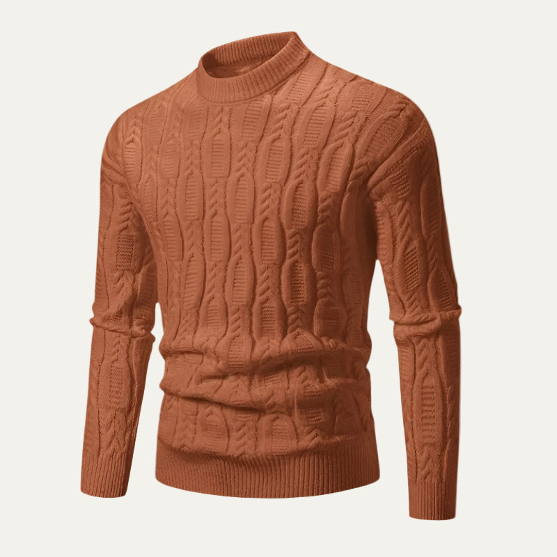 Mens Cable Knit Sweater Mock Neck Slim Fit