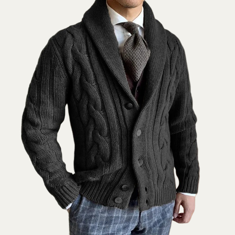 Mens Shawl Collar Cardigan Heavy Cable Knit