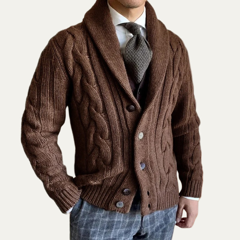 Mens Shawl Collar Cardigan Heavy Cable Knit