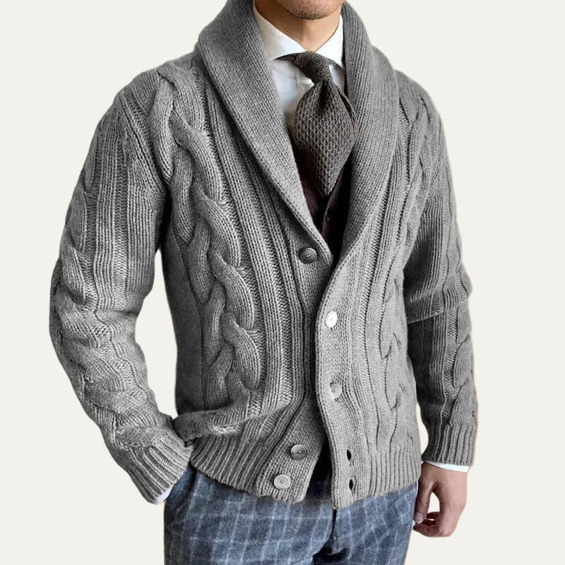 Mens Shawl Collar Cardigan Heavy Cable Knit