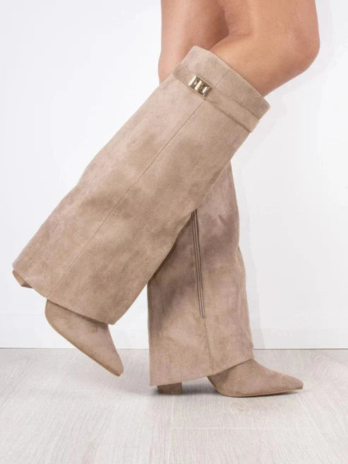 Womens Knee High Boots Suede Material Classic Fit - BritishMode