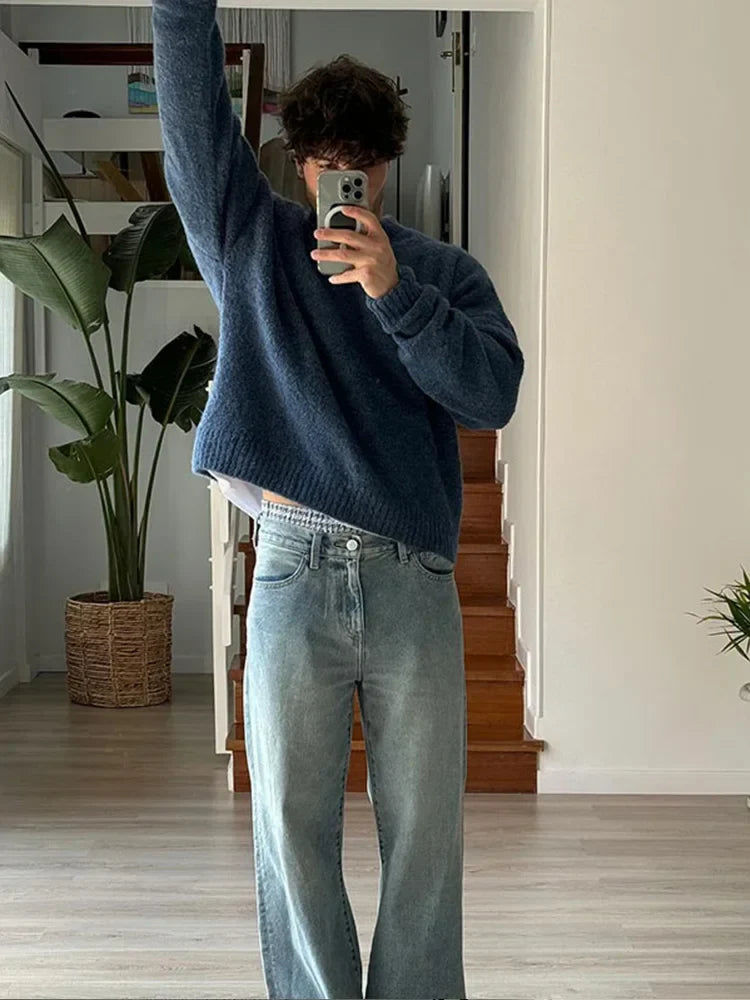 Mens Knitted Jumper Loose Fit