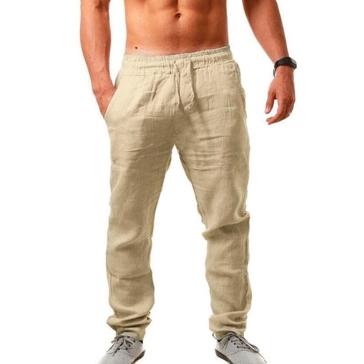 Mens Linen Trousers Summer Lightweight Relaxed Fit