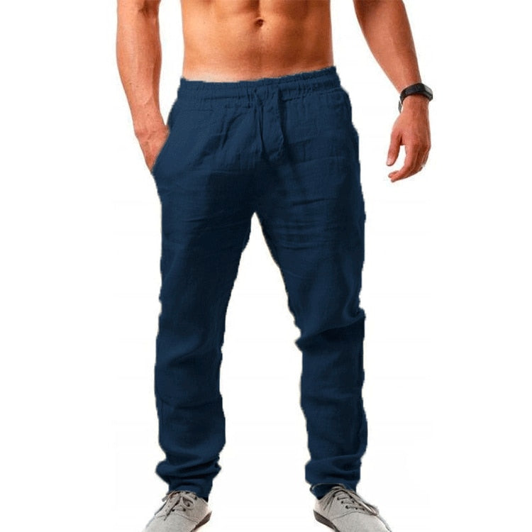Mens Linen Trousers Summer Lightweight Relaxed Fit