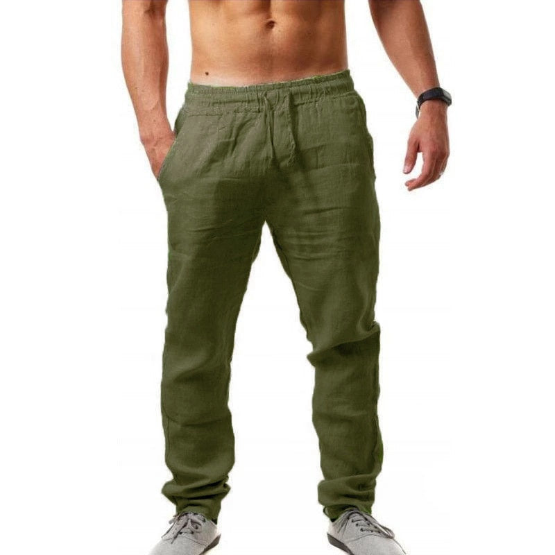 Mens Linen Trousers Summer Lightweight Relaxed Fit