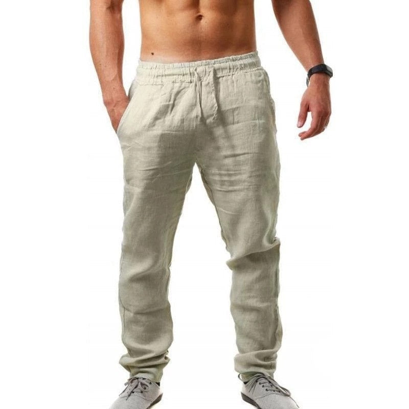 Mens Linen Trousers Summer Lightweight Relaxed Fit