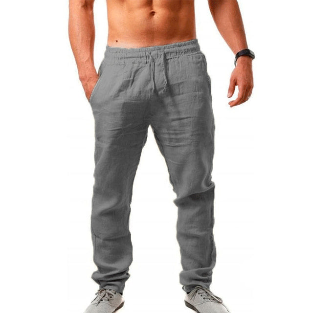 Mens Linen Trousers Summer Lightweight Relaxed Fit