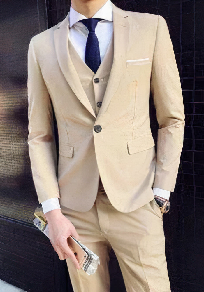 Mens Tailored 3-Piece Wedding Suit Elegant Fit