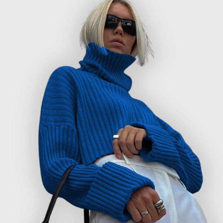 Womens Ribbed Turtleneck Sweater Cozy Knit Pullover