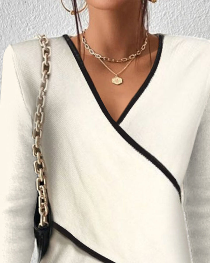 Womens Wrap Knit Jumper with Contrast Trim Flattering Fit