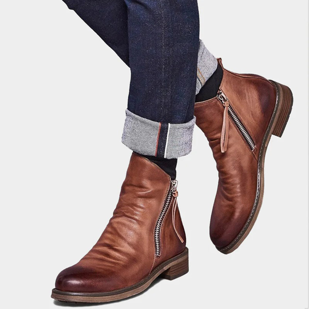 Mens Leather Zip Boots - BritishMode