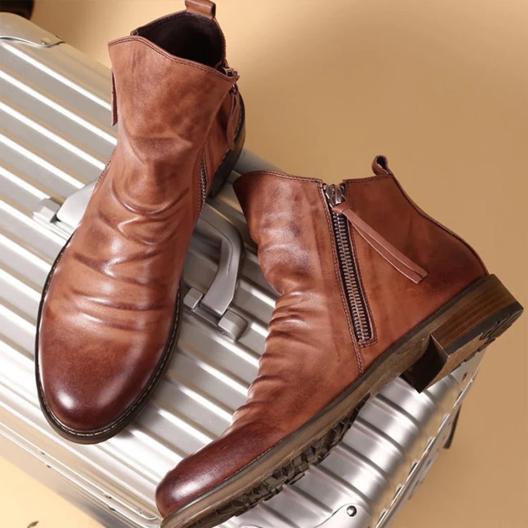 Mens Leather Zip Boots