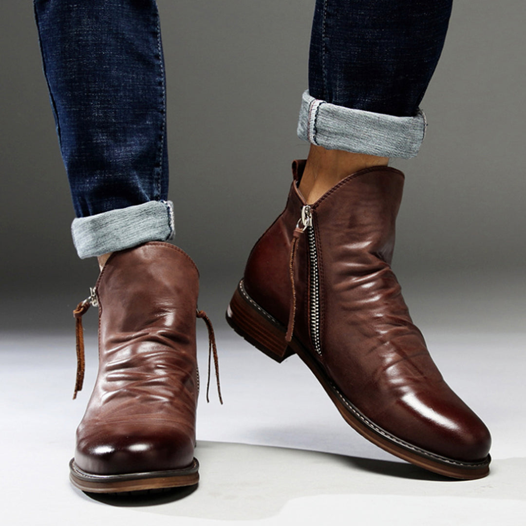 Mens Leather Zip Boots