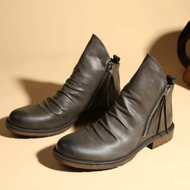 Mens Leather Zip Boots