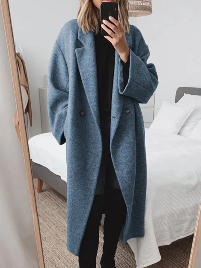 Womens Longline Oversized Coat Wool Blend Relaxed Fit