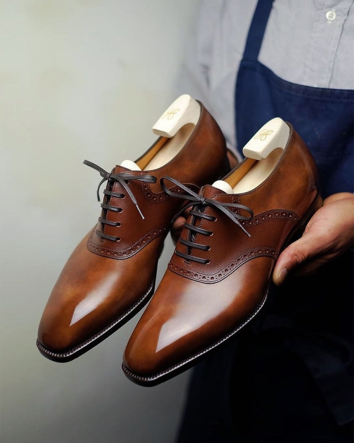 Mens Leather Brogue Oxford Dress Shoes - BritishMode