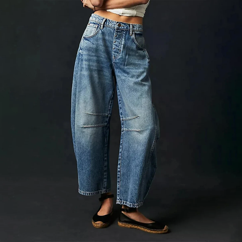 Womens Casual Loose Fit Jeans Cotton Denim - BritishMode