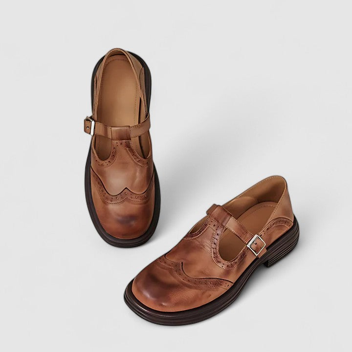 Womens Classic Leather T-Strap Shoes