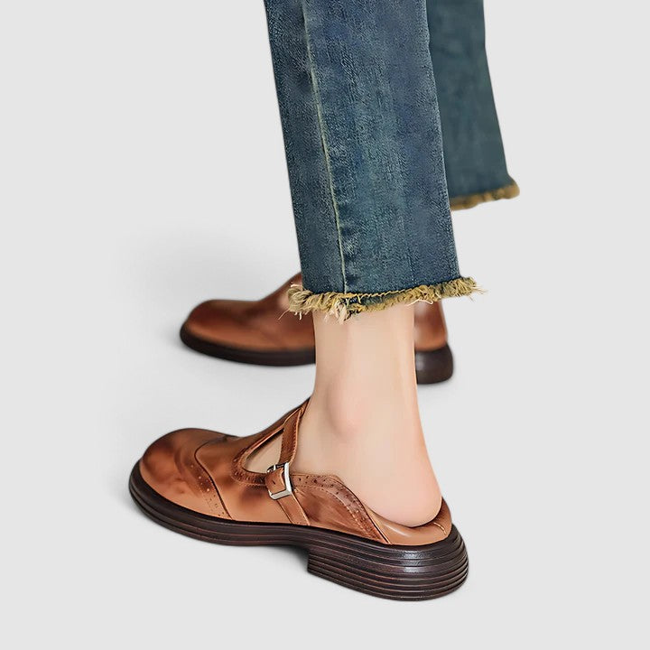 Womens Classic Leather T-Strap Shoes