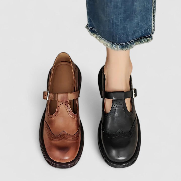 Womens Classic Leather T-Strap Shoes