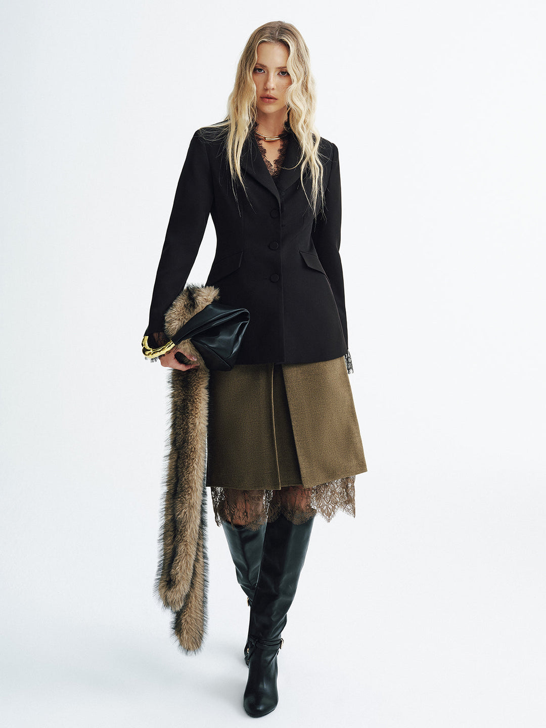 Womens Tailored Blazer with Lace Trim Modern Fit