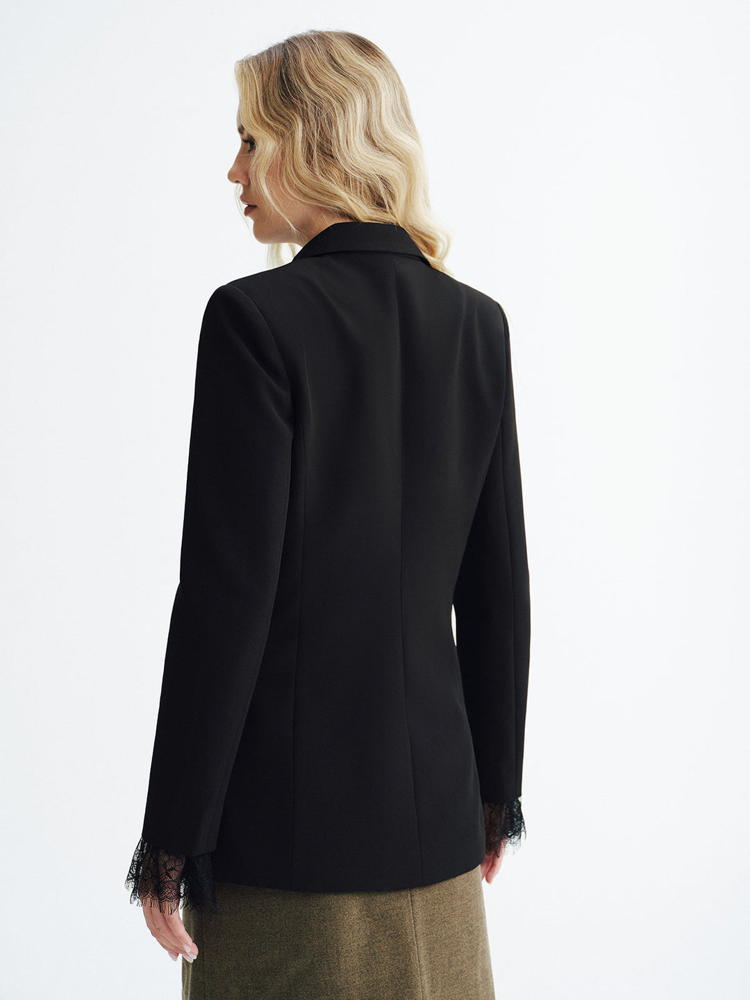 Womens Tailored Blazer with Lace Trim Modern Fit
