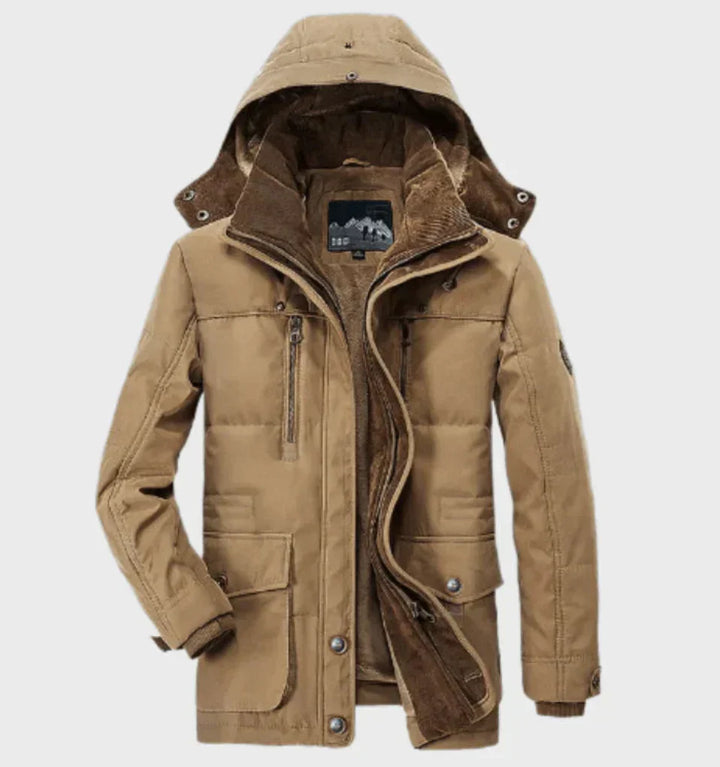 Mens Jacket with Multiple Pockets Lined Detachable Hood