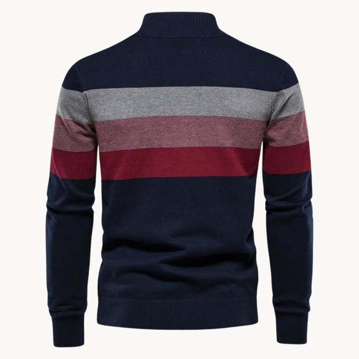 Mens Striped Sweater Quarter Zip Refined Fit