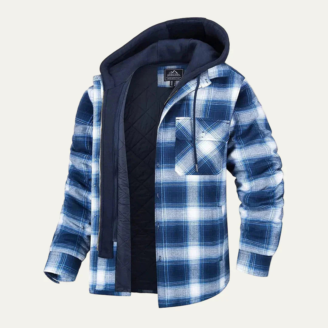 Mens Flannel Shirt Jacket Hooded Relaxed Fit
