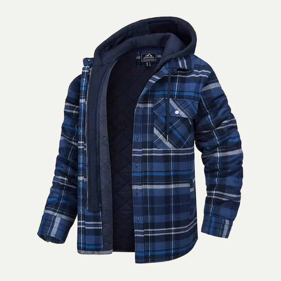Mens Flannel Shirt Jacket Hooded Relaxed Fit