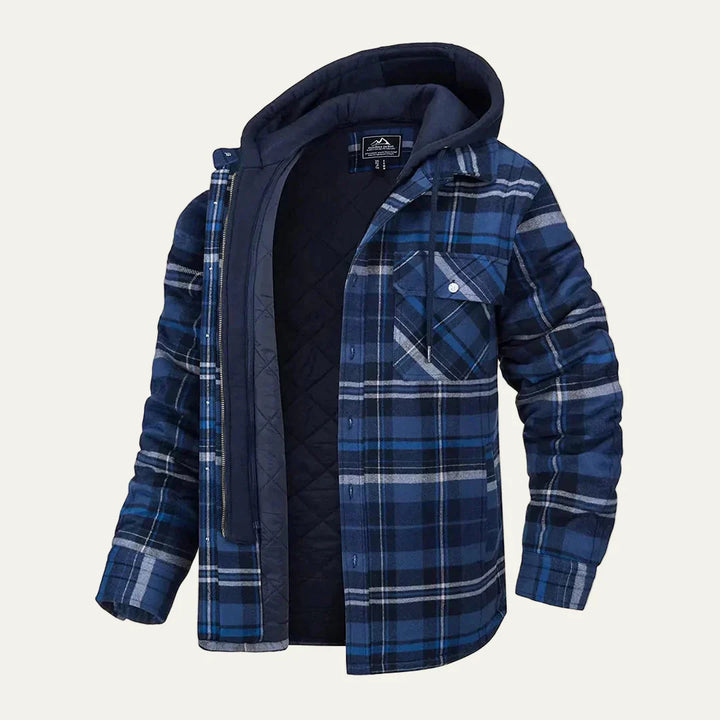 Mens Flannel Shirt Jacket Hooded Relaxed Fit