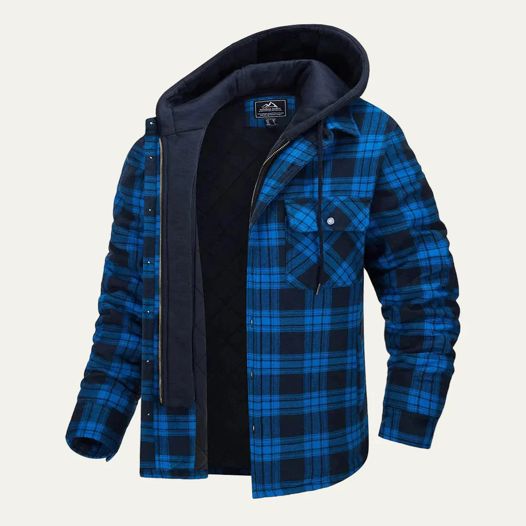 Mens Flannel Shirt Jacket Hooded Relaxed Fit