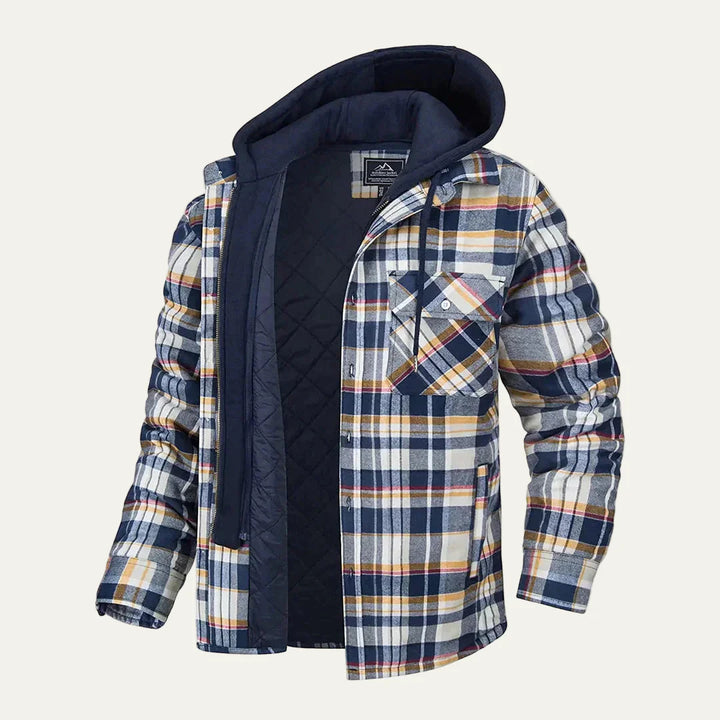 Mens Flannel Shirt Jacket Hooded Relaxed Fit