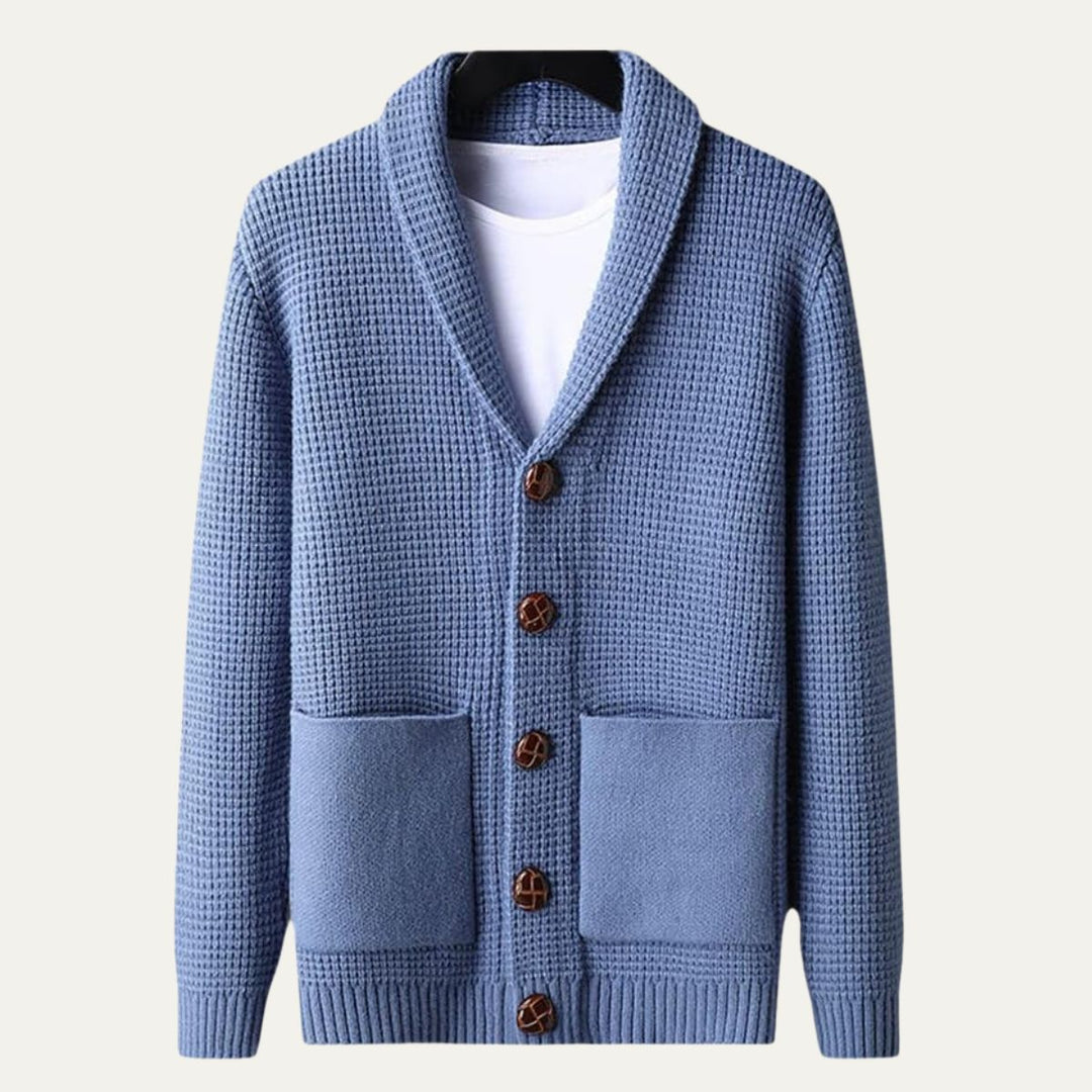 Mens Knitted Cardigan Button-Up Shawl Collar