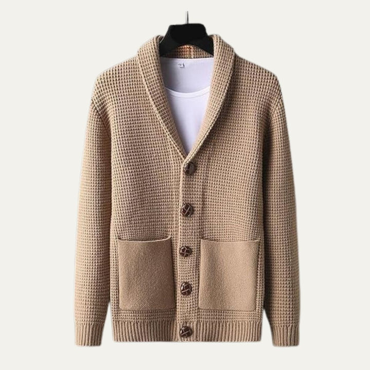 Mens Knitted Cardigan Button-Up Shawl Collar