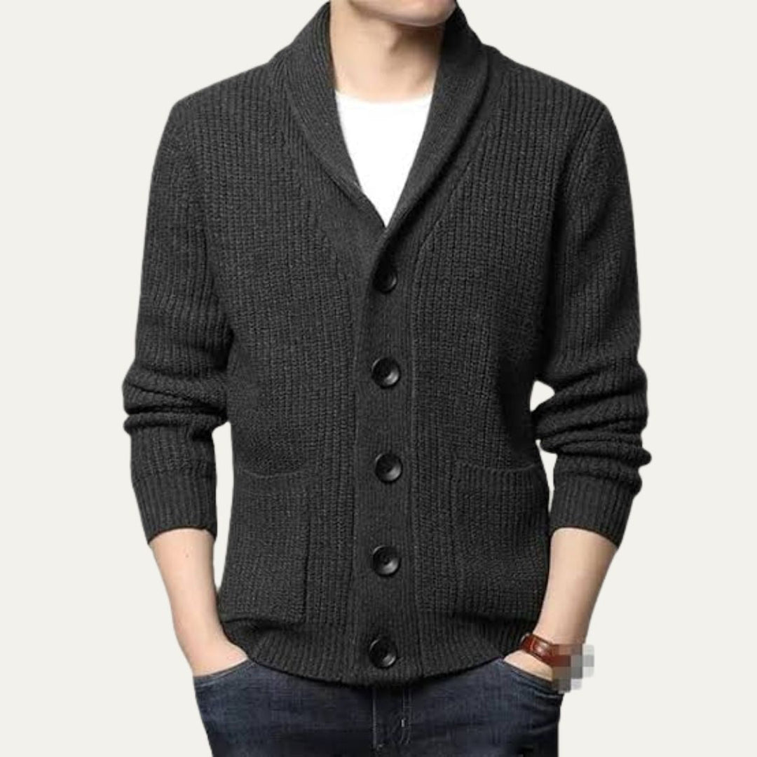 Mens Knitted Cardigan Button-Up Shawl Collar