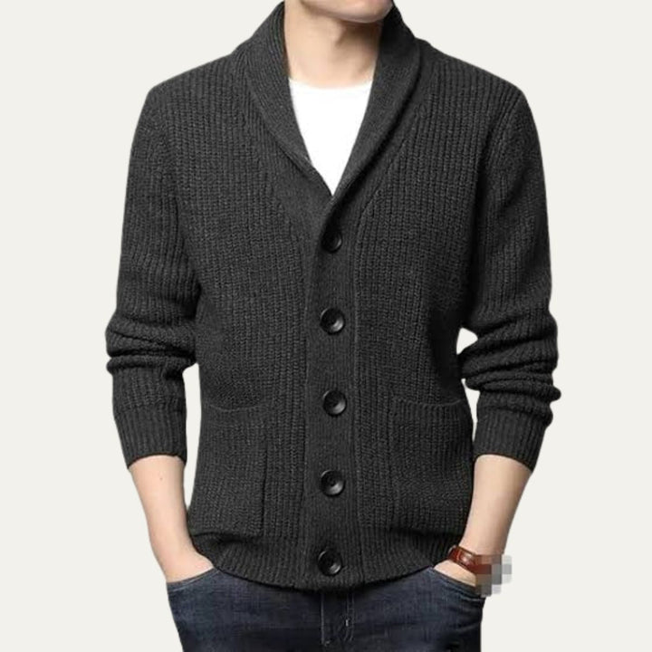 Mens Knitted Cardigan Button-Up Shawl Collar