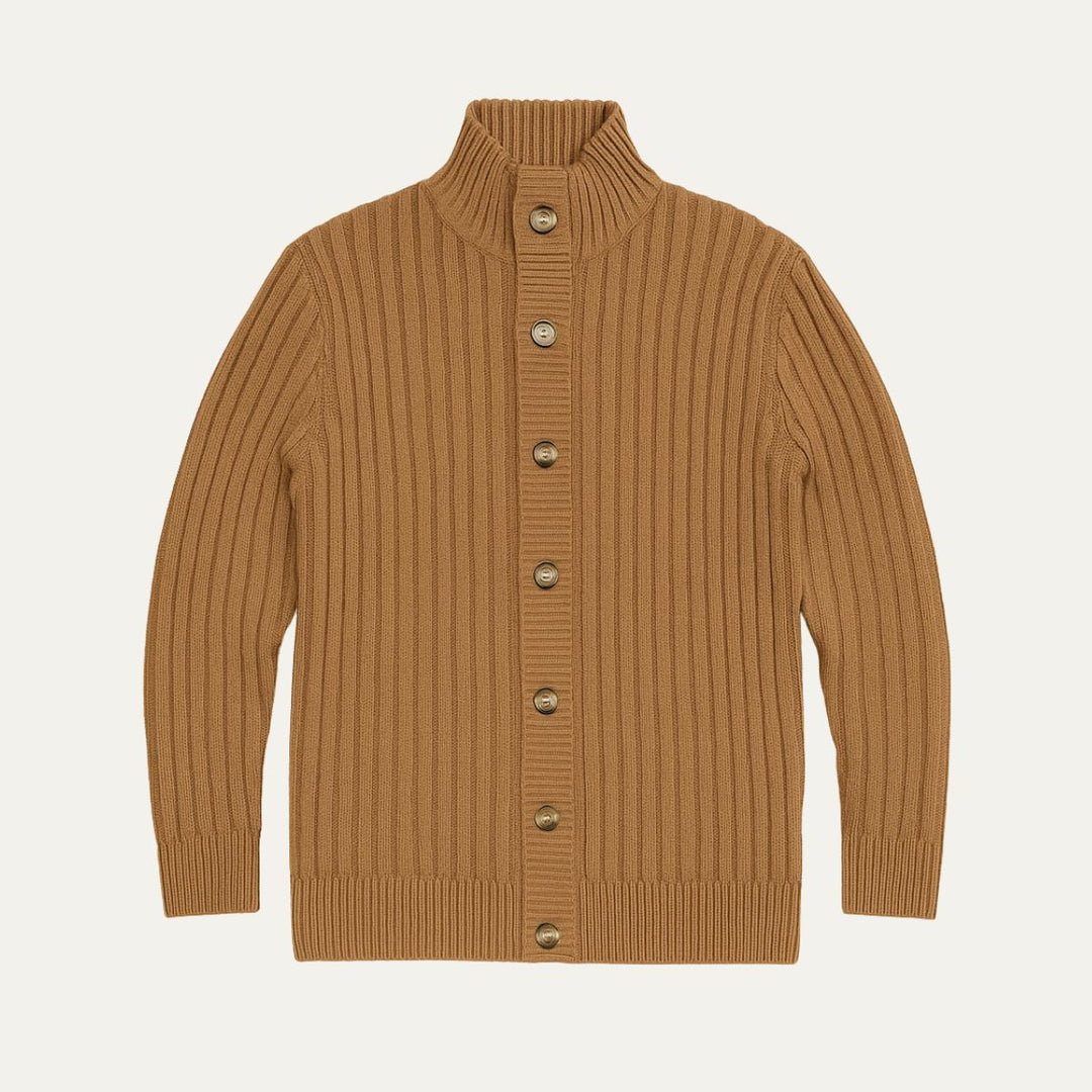Mens Thick Knit Cardigan with Warm Collar - BritishMode